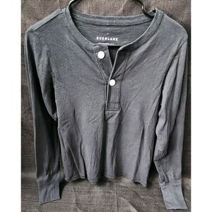 Everlane Women's Black Cotton Crew Button Top Cropped Long Sleeve‎ Size S NEW